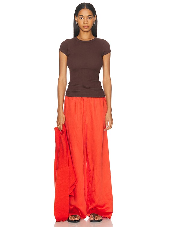 kokota Enza Costa Textured Rib Cap Sleeve Crewneck Tee in Chocolate | FWRD
