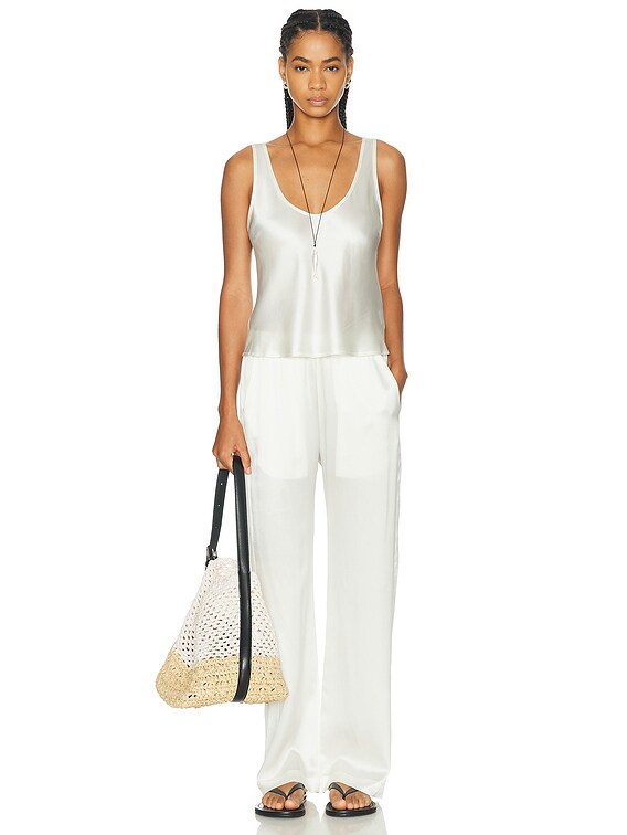 Enza Costa Silk Satin U Tank Top in Off White | FWRD