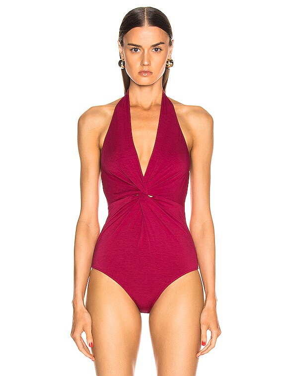 red halter bodysuit