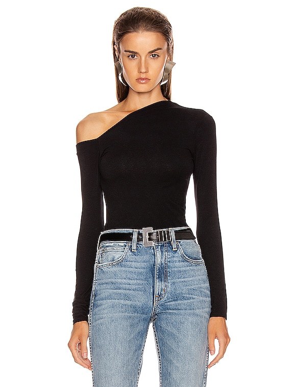 Enza Costa Angled Exposed Shoulder Long Sleeve Top in Black FWRD