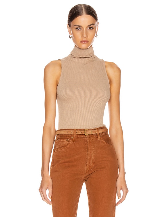 Enza Costa for FWRD Rib Sleeveless Turtleneck in Sandstone FWRD