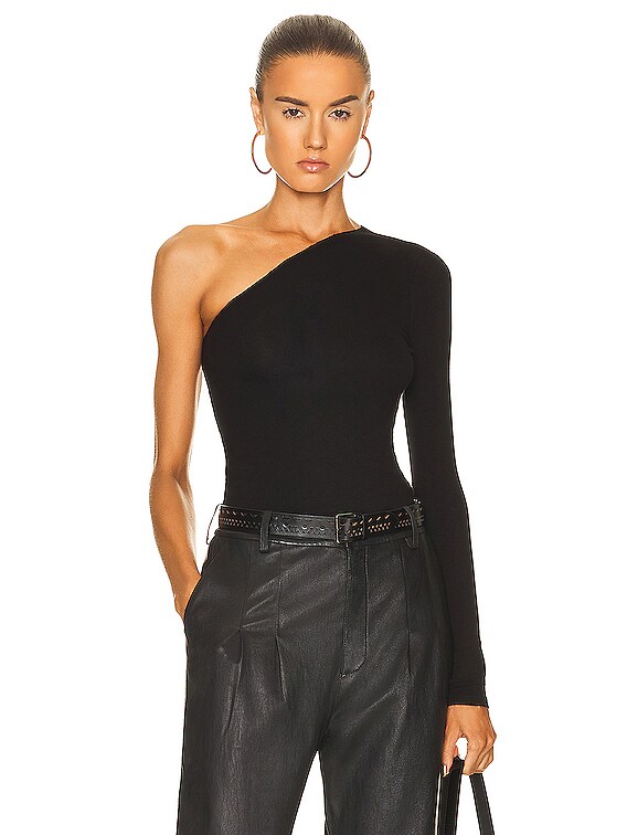 Enza Costa Silk Knit Angled One Shoulder Top in Black