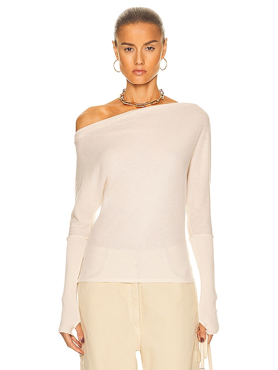 Enza Costa Cashmere Cuffed Off The Shoulder Long Sleeve Top in