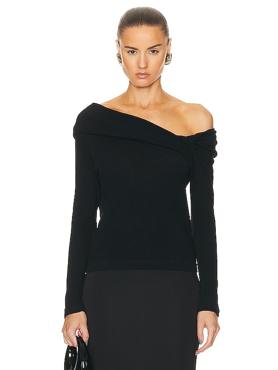 Enza Costa Cashmere One Shoulder Top in Black FWRD