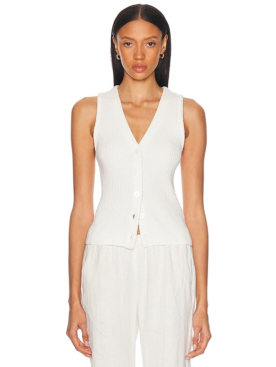 Enza Costa Boucle Knit Vest in Off White | FWRD