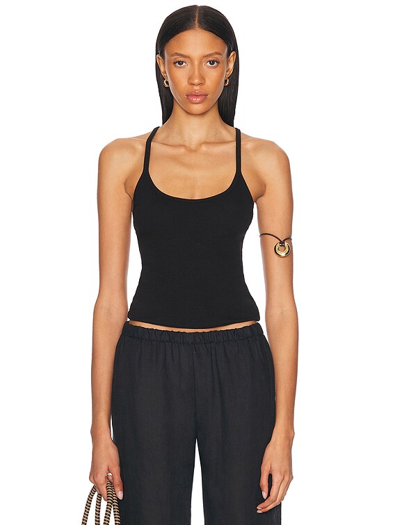 Enza Costa Cotton Rib U Tank Top in Black | FWRD