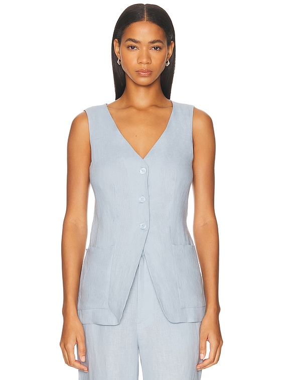 Enza Costa Linen Tunic Vest in Sky | FWRD