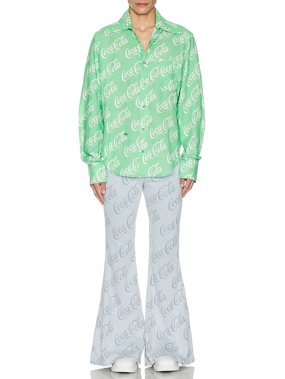 ERL Jacquard Denim Flare Pants Woven in Grey Coca Cola | FWRD