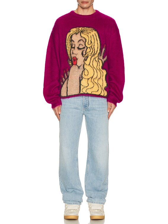 ERL Unisex Kiss Mohair Intarsia Sweater Knit in FUSCIA | FWRD
