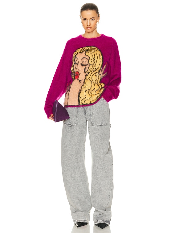 トップス ERL KISS MOHAIR INTARSIA SWEATER KNIT ERL Unisex Kiss Mohair Intarsia Sweater Knit in FUSCIA | FWRD
