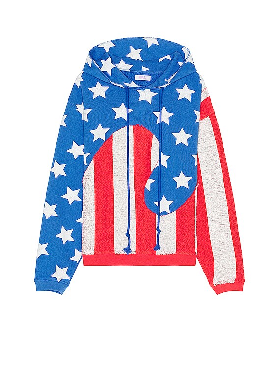 ERL Unisex Stars And Stripes Swirl Hoodie Knit in BLUE | FWRD