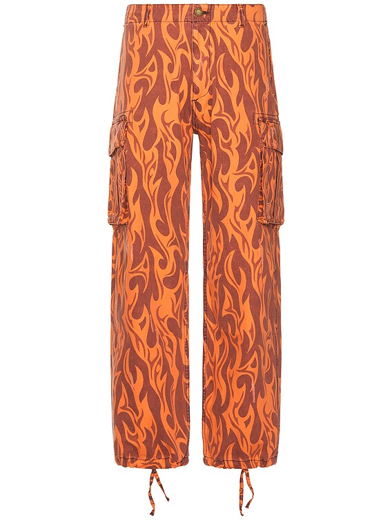 ERL ユニセックスプリントカーゴパンツウーブン - Orange Flame | FWRD
