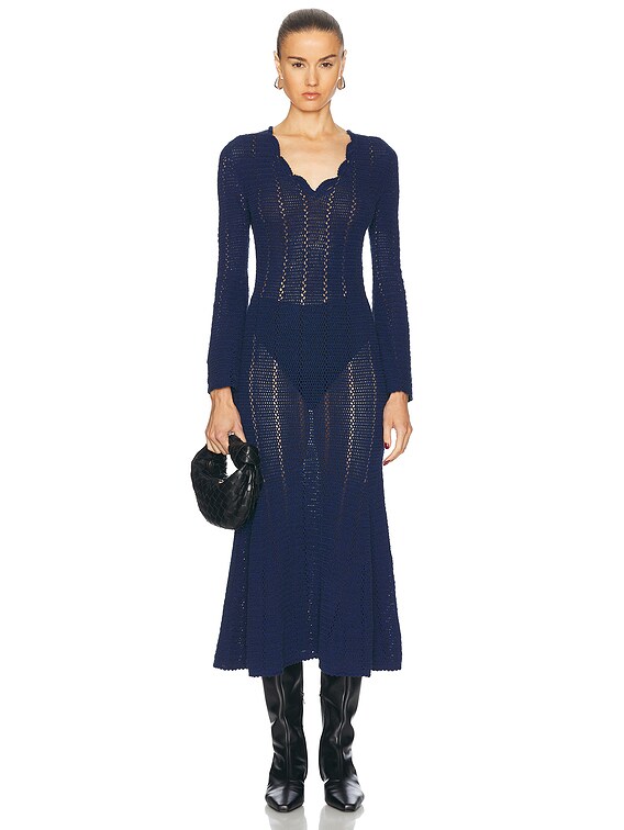 ESCVDO Nani V Neck Midi Dress in Blue - Size S
