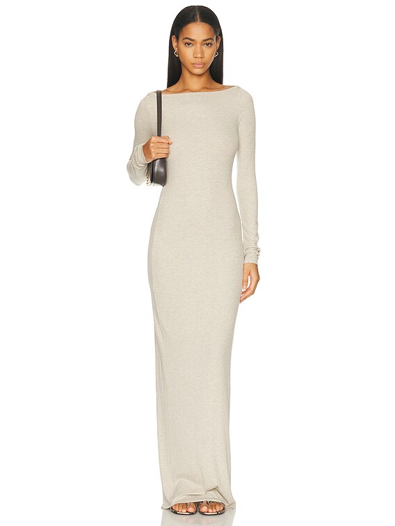 Eterne Long Sleeve Boatneck Maxi Dress in Heather Oatmeal | FWRD Eterne Long Sleeve Boatneck Maxi Dress in Heather Oatmeal | FWRD