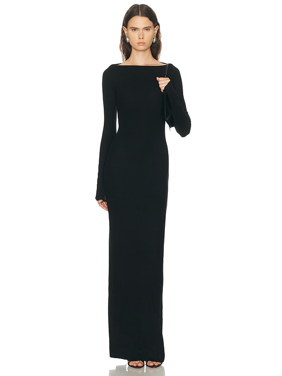 Eterne Long Sleeve Boatneck Maxi Dress in Black | FWRD