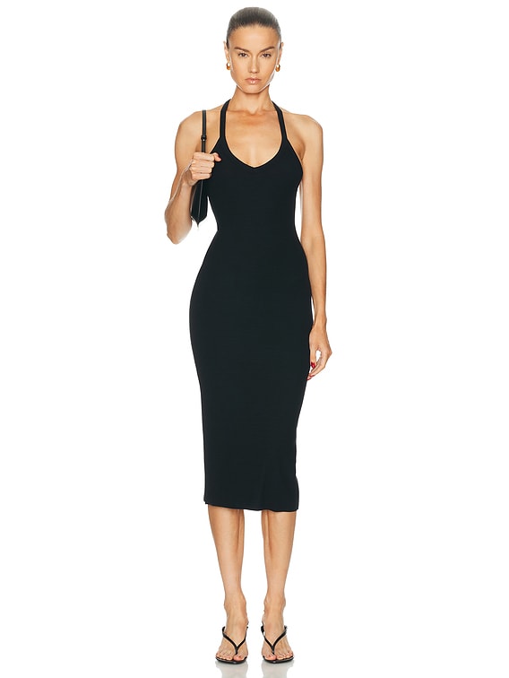 Eterne V Neck Racerback Midi Dress in Black - size M