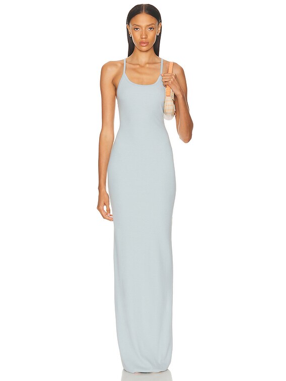 blue tank maxi dress Double Layered Ribbed Double Scoop Tank Maxi Dress Heather grey / M by Blue Zone Planet main image 1
