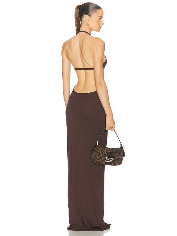 Eterne Vivian Halter Maxi Dress in Espresso | FWRD