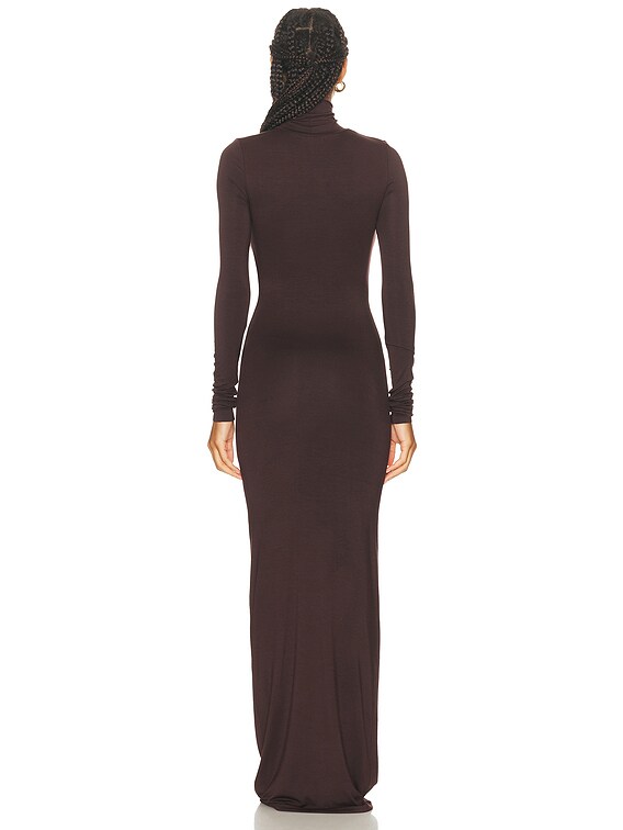 bhldn saige long-sleeve turtleneck sheer lace jersey maxi dress Eterne Long Sleeve Soft in Espresso 260SampleSale