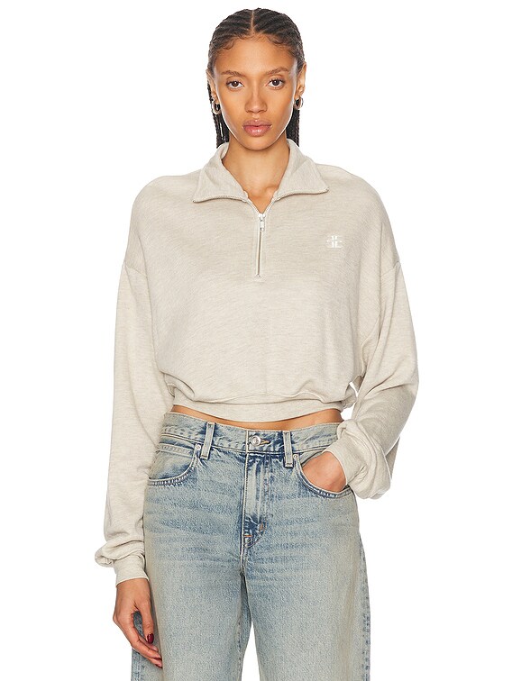 Eterne Cropped Half Zip Sweatshirt in Heather Oatmeal | FWRD