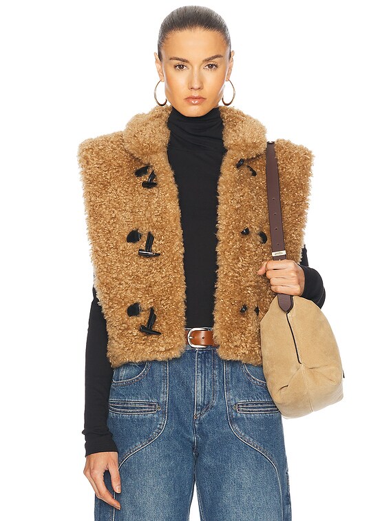 ★ISABEL MARANT ETOILE★ブークレ風フェイクファーベスト Alisa Isabel Marant Etoile Alisa Vest in Camel | FWRD
