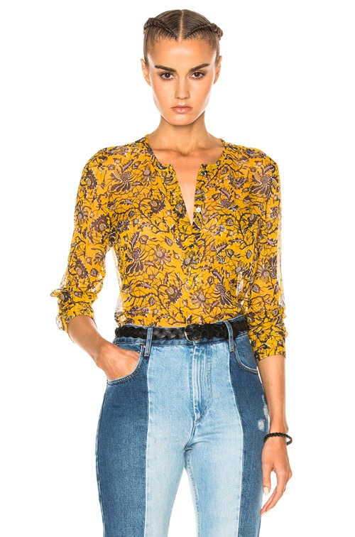 Begivenhed fup Baron Isabel Marant Etoile Boden Printed Chiffon Silk Top in Yellow | FWRD