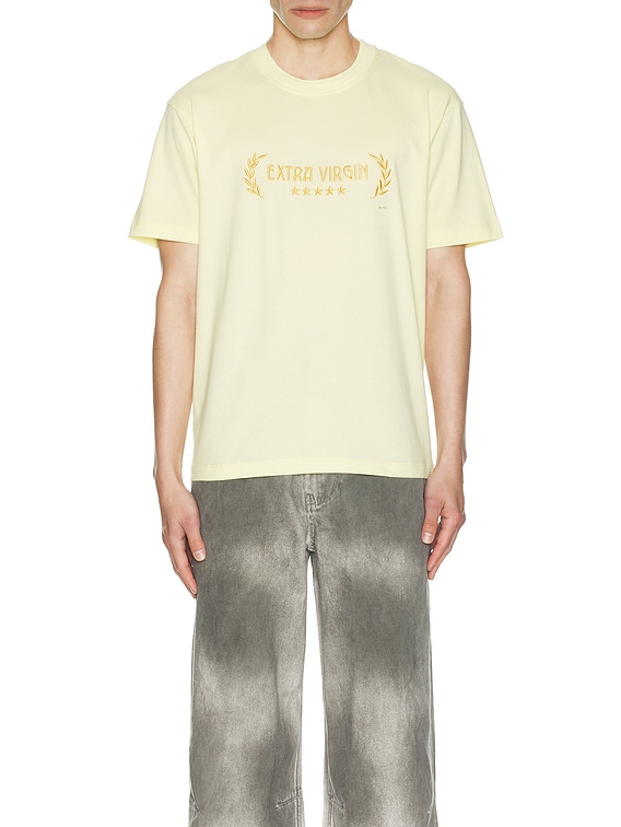 Eytys｜SHORT-SLEEVED ROUND NECK T-SHIRTS (Leon Extra Vir Yellow Leon 'Extra Virgin' T-Shirt by EYTYS on Sale