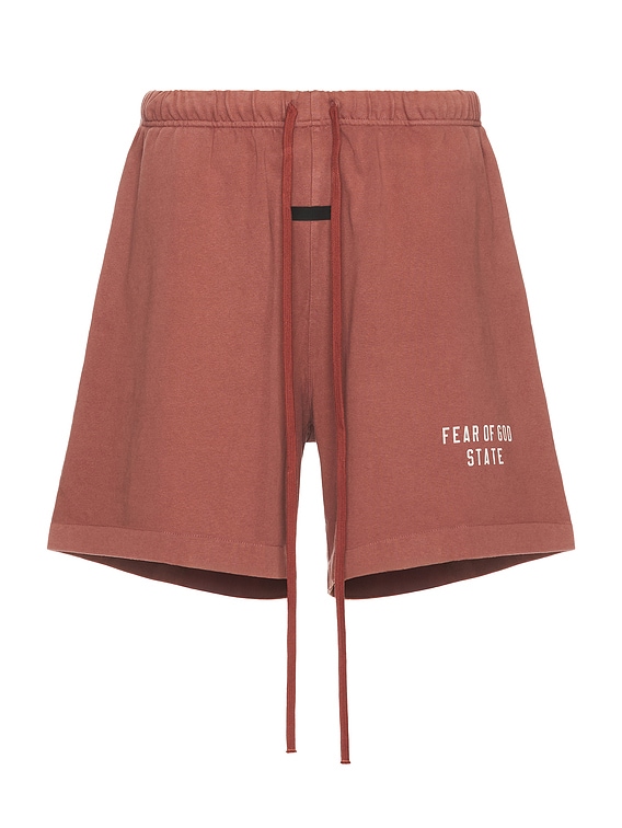 Fear of God ESSENTIALS Heavy Jersey Soccer Short in Crimson | FWRD