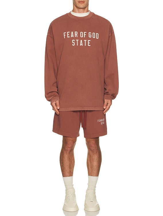 Fear of God ESSENTIALS Heavy Jersey Soccer Short in Crimson | FWRD