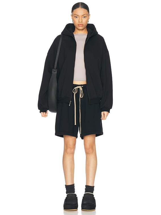 Fear of God ESSENTIALS Heavy Fleece Fullzip Hoodie in Black | FWRD