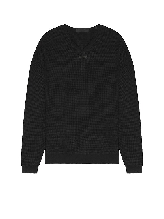 Fear of God ESSENTIALS Waffle Henley Sweater in Black | FWRD