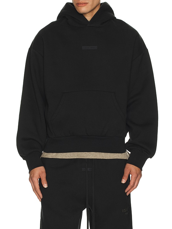 Fear of God ESSENTIALS Classic Fit Fleece Hoodie in Jet Black | FWRD