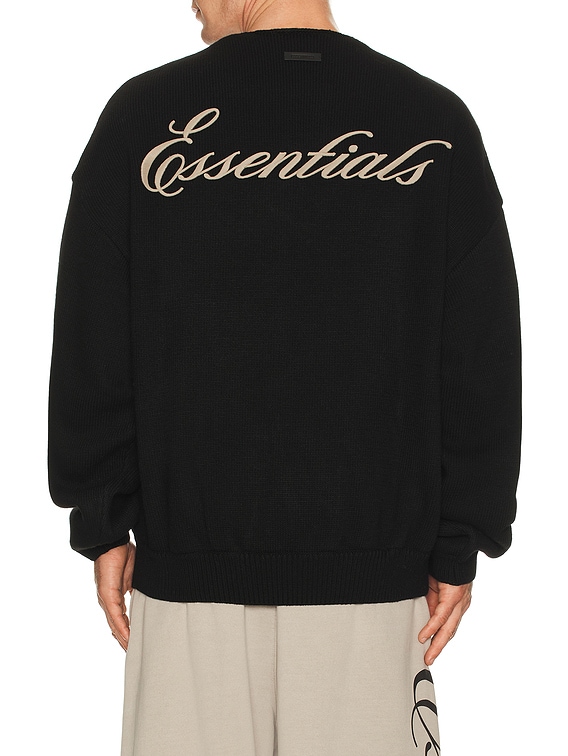 Fear of God ESSENTIALS Waffle Crewneck Sweater in Vintage Black | FWRD