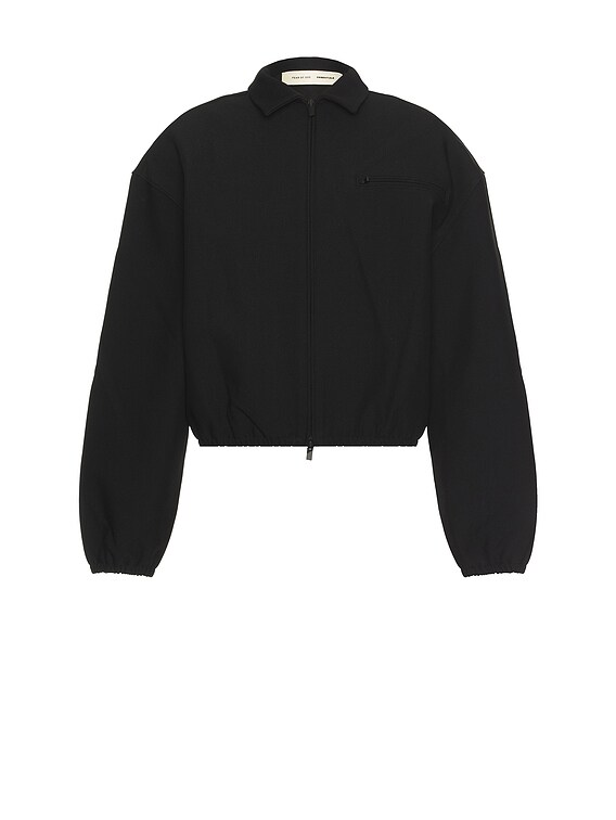 Fear of God ESSENTIALS Bonded Canvas Zip-Up Jacket in Jet Black | FWRD