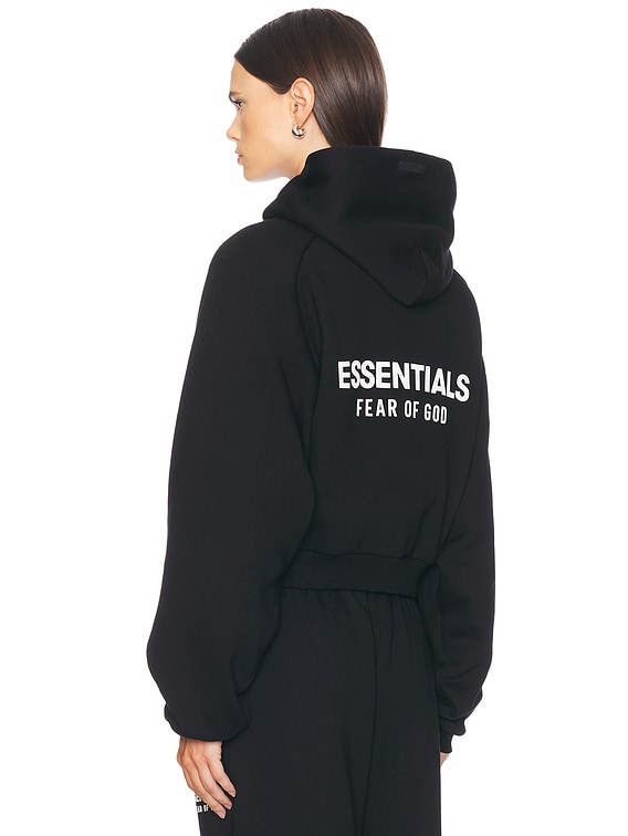 Fear of God ESSENTIALS Cropped Hoodie in Black | FWRD