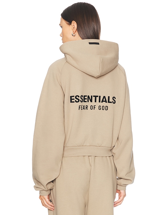 Fear of God ESSENTIALS Cropped Hoodie in Desert Sand | FWRD