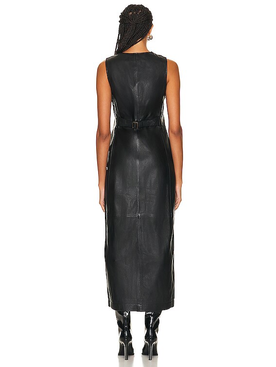 FRAME Leather Midi Vest Dress in Black | FWRD