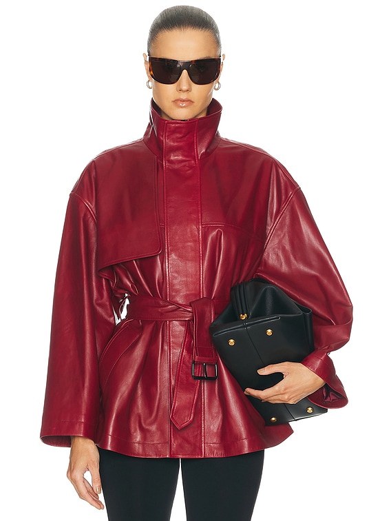 FRAME x Alexandra Leclerc The Alexandra Leather Trench in Burgundy