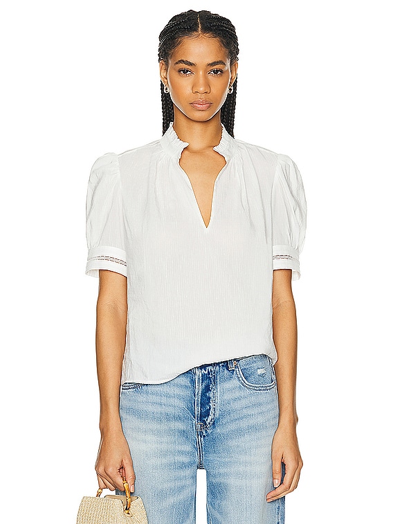 FRAME Ruffle Collar Top in White | FWRD