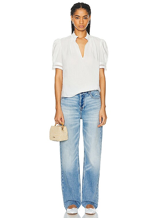 FRAME Ruffle Collar Top in White | FWRD