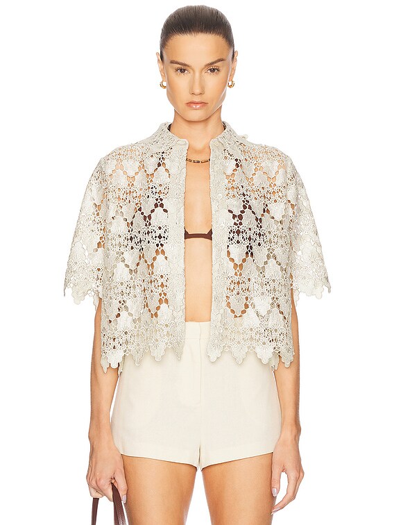S print tops charm ホワイト FRAME The Lace Button Up Shirt in Soft Mint | FWRD