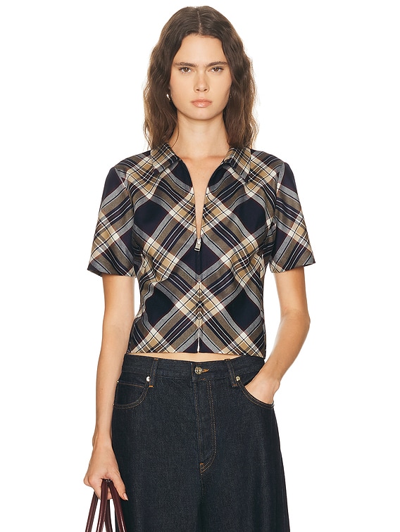 FRAME X Amelia Gray Checkmate Top in Navy Multi | FWRD