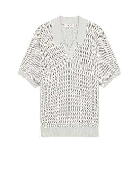 FRAME Open Weave Polo Sweater in Grey Blue | FWRD