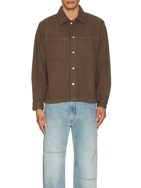 FRAME Textured Terry Double Pocket Relaxed Shirt in Soft Mocha | FWRD