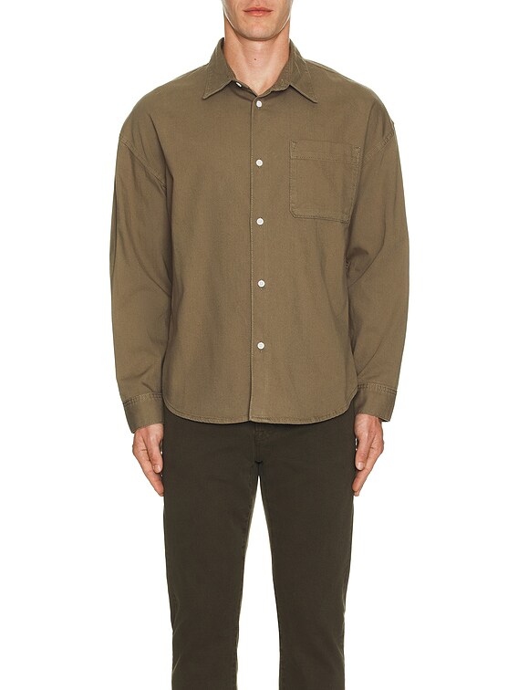 FRAME Long Sleeve Relaxed Denim Shirt in Taupe | FWRD