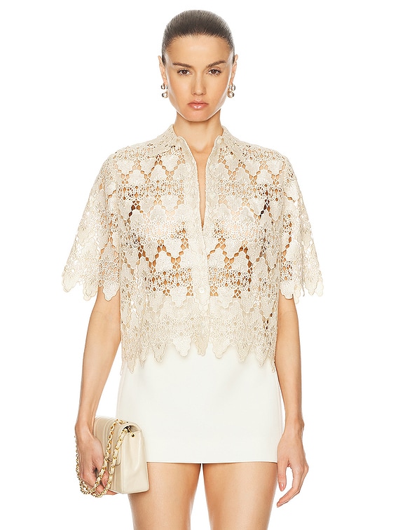 トップス LAYERED LACE DRESS SHIRT Lady Retro Mesh Lace Tops Women's Stand Collar 3D