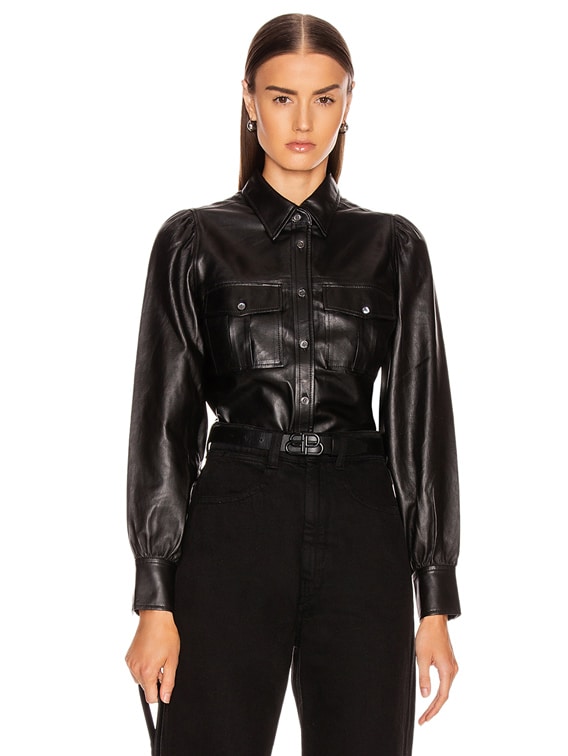 FRAME Feminine Military 70's Shirt in Noir | FWRD