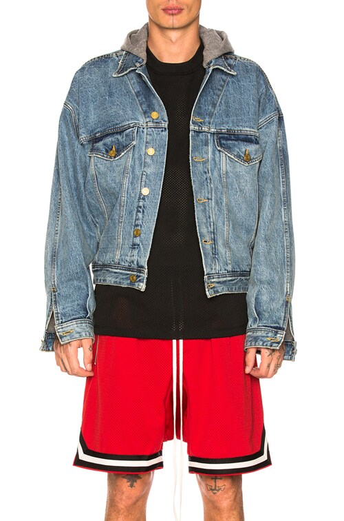 hooded denim trucker jacket