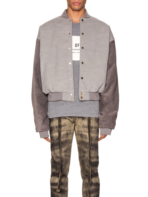 Fear of God 6th Collection Varsity Jacket in Melange Grey & Brown