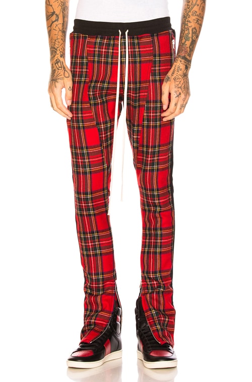 black and red check pants